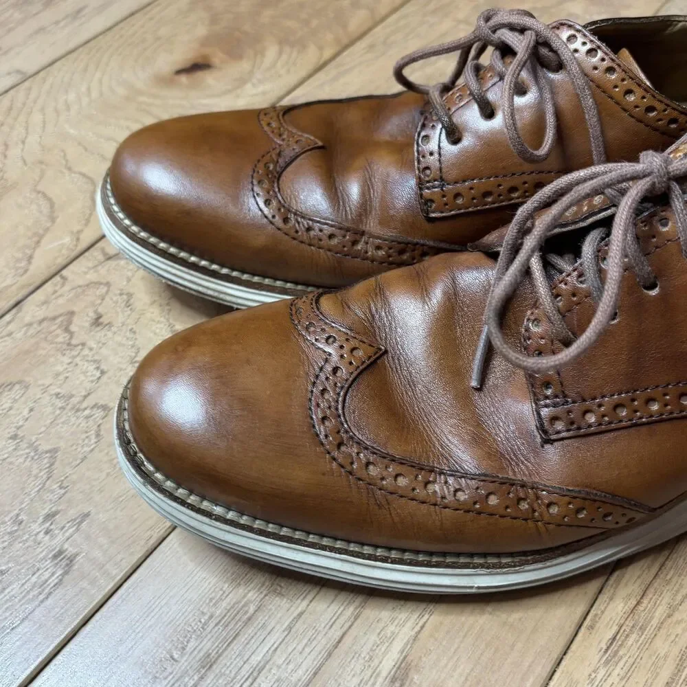Cole Haan LunarGrand‎ Shoes Mens Size 10 Brown Leather Dress Wingtip Oxford